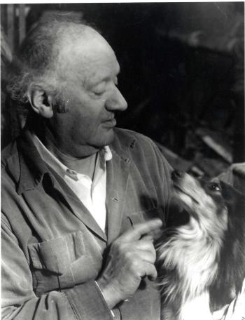 Photograph of Jacob Epstein  with his dog Frisky